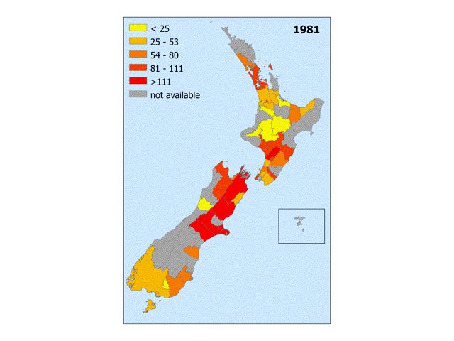 Movie 1: Number of days with soil moisture deficit, 1981-2019, by Territorial Authority (TA)